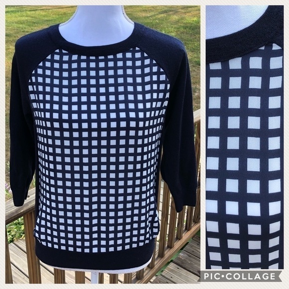 J.Crew Box Print Wool Sweater Small Blue Crewneck - Picture 1 of 7